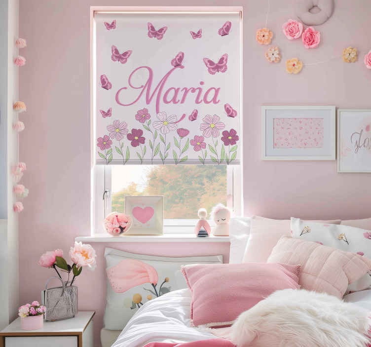 Persiana enrollable personalizable flores y mariposas - TenVinilo