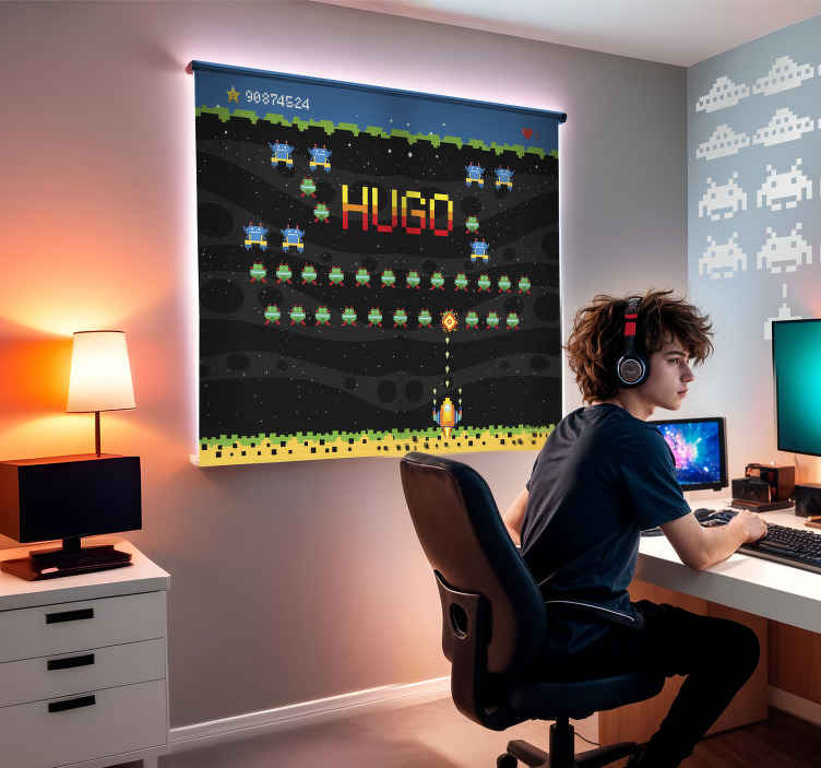 8 bits arcade screen roller blind