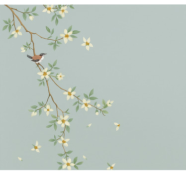 Store enrouleur chambre couple oiseaux des branches en fleurs - TenStickers