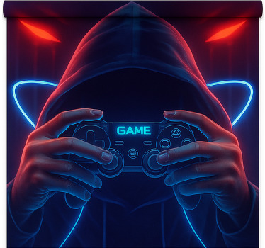 Store enrouleur geek joueur à capuche en néon - TenStickers