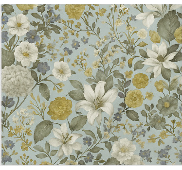 Store enrouleur salle à manger fleurs aux tons olive - TenStickers