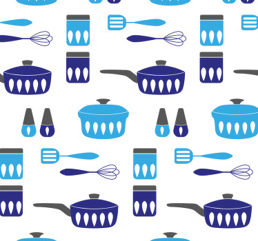 Store enrouleur cuisine motif ustensiles bleus - TenStickers