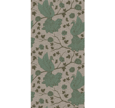 Rullegardin spisestue grønne fugler på jute bakgrunn - Tenstickers