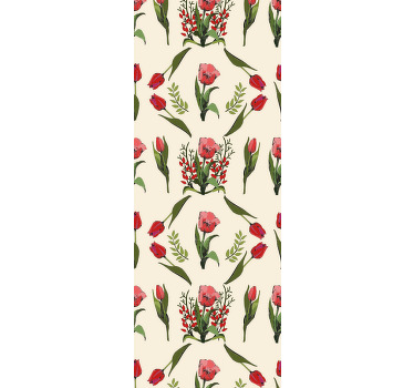 Rullegardin spisestue vår med røde tulipaner - Tenstickers