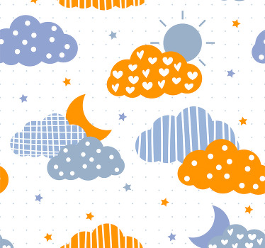 Children room roller blind blue and orange clouds sun - TenStickers