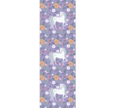 Kinderkamer rolgordijn met patroon van eenhoorns en bloemen - TenStickers