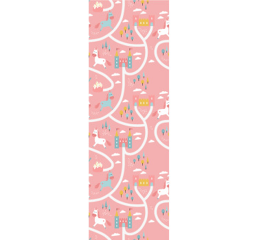 Rolgordijn kinderkamer roze cartoon eenhoorns en kastelen - TenStickers