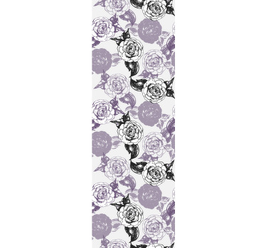 Cortina roller juvenil patrón de flores moradas y negras - TenVinilo