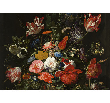 Tenda a rullo cucina pittura fiori rossi blu bianchi - TenStickers