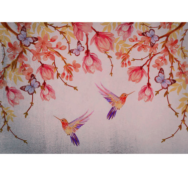 Keuken rolgordijn magnolia en vogels chinese stijl - TenStickers