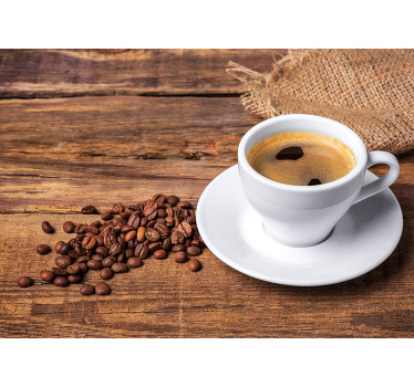 Estore de rolo para cozinha café em uma mesa de madeira - TenStickers