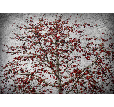 Cortina roller cocina árbol minimalista con flores rojas - TenVinilo