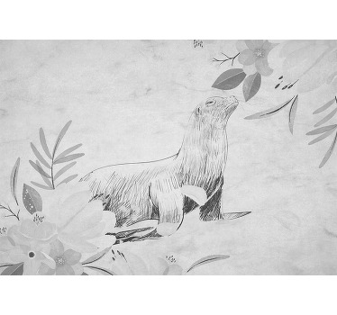 White roller blind with gray seal swimming and flowers - TenStickers