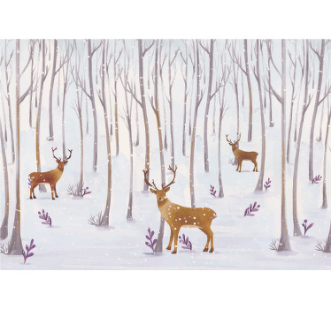 White roller blind scandinavian winter forest animals - TenStickers