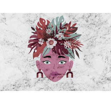 White roller blind with modern woman and flowers design - TenStickers