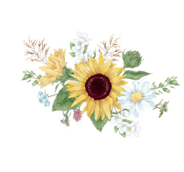 White roller blind with sunflowers and daisies - TenStickers