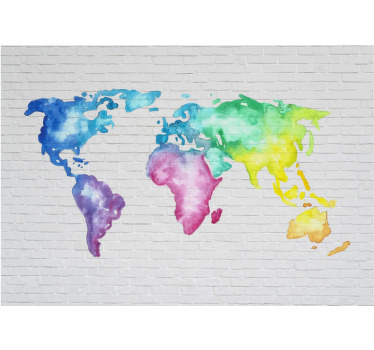 White roller blind colourful world map mural - TenStickers