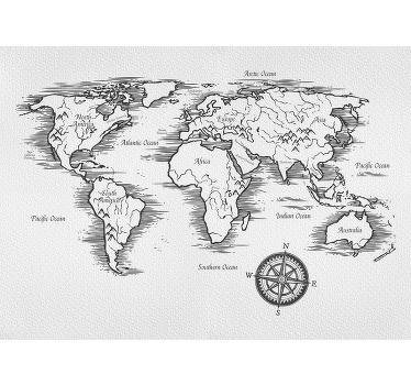 White roller blind elegant world map design - TenStickers