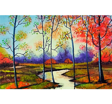Living room blind colorful spring trees modern art - TenStickers