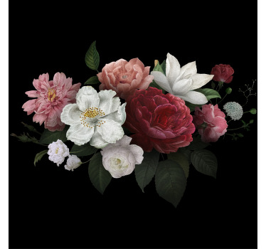 Cortina roller living comedor rosas vintage sobre negro - TenVinilo