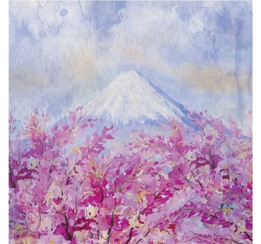 Cortina roller living comedor paisaje de cerezos - TenVinilo