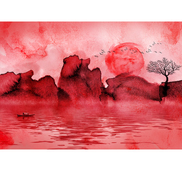 Red blind chinese ink landscape design - TenStickers