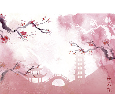 Living room blind cherry blossom view - TenStickers