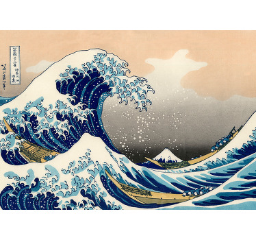 Living room blind hokusai wave mural - TenStickers