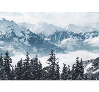 Living room blind with snowy mountains and trees - TenStickers