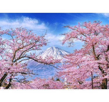 Living room blind mountain cherry blossom design - TenStickers