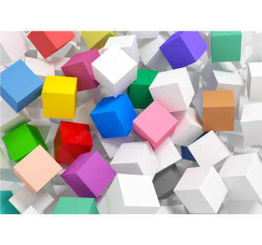 Living room blind 3d colored cube wall mural - TenStickers