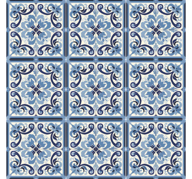 Toile fenêtre bleu motif floral bleu et blanc - TenStickers