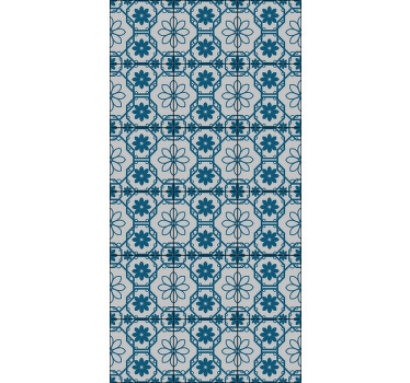 Toile fenêtre bleu carreau mosaïque florale - TenStickers