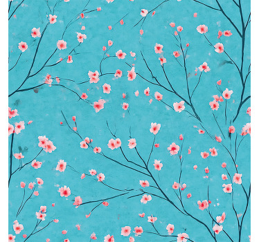 Toile fenêtre bleu fleurs de cerisier turquoise - TenStickers