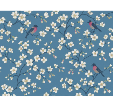 Toile fenêtre bleu oiseaux des vergers bleus - TenStickers