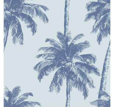 Toile fenêtre bleu motif palmiers - TenStickers