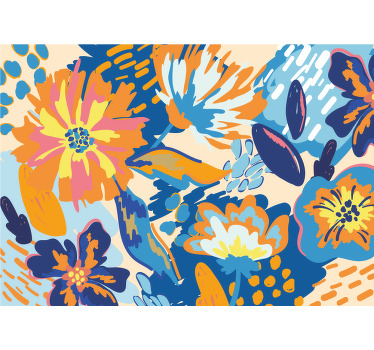 Rolgordijn woonkamer blauwe oranje bladeren - TenStickers