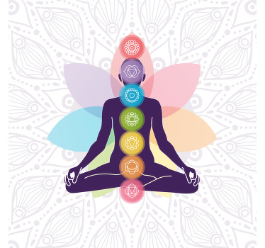 Rolgordijn woonkamer met symbolen van de zeven chakra's - TenStickers