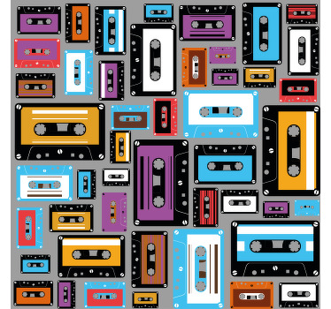Rolgordijn woonkamer retro 80s cassette tape patroon - TenStickers