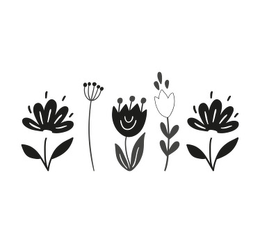 Rolgordijn woonkamer met zwart-witte bloemen - TenStickers