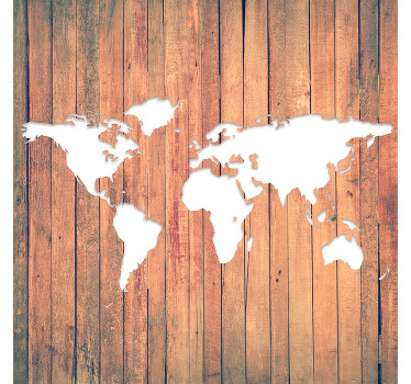 Rolgordijn woonkamer wereldkaart op houten tafels - TenStickers