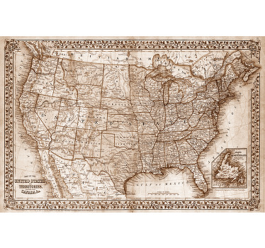 Rolgordijn woonkamer vintage kaart noord-amerika - TenStickers