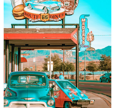 Rolgordijn woonkamer een restaurant en auto’s - TenStickers