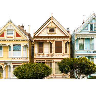 Rolgordijn woonkamer san francisco's vintage huizen - TenStickers