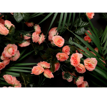 Rolgordijn woonkamer bloemen met palmen - TenStickers