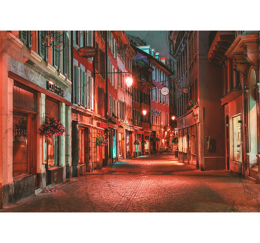 Rolgordijn woonkamer eenzame stad 's nachts in zwitserland - TenStickers