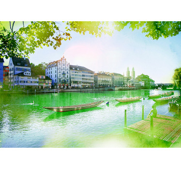 Rolgordijn woonkamer prachtig meer in de zomer - TenStickers