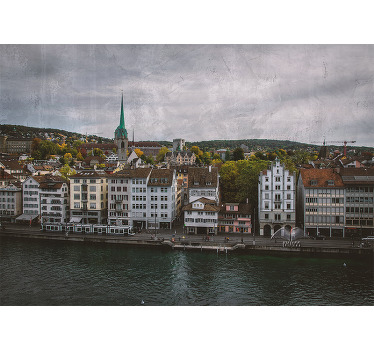 Rolgordijn woonkamer zürich huizen aan het meer - TenStickers