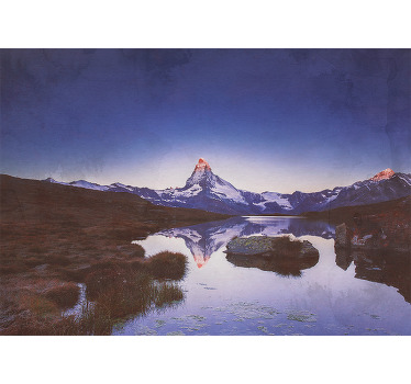 Rolgordijn woonkamer besneeuwde berg met waterreflectie - TenStickers