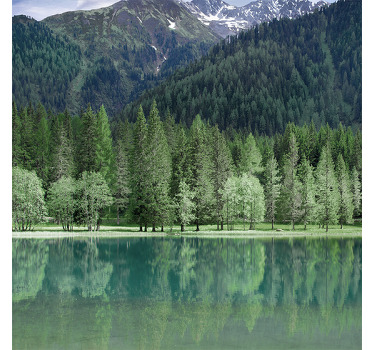 Rolgordijn woonkamer natuur prachtig groenachtig meer - TenStickers